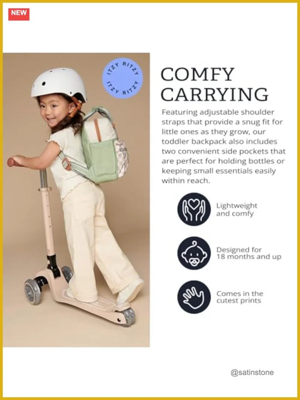 Toddler Daycare Backpack with Adjustable Straps, Wipeable Lining & Name Label